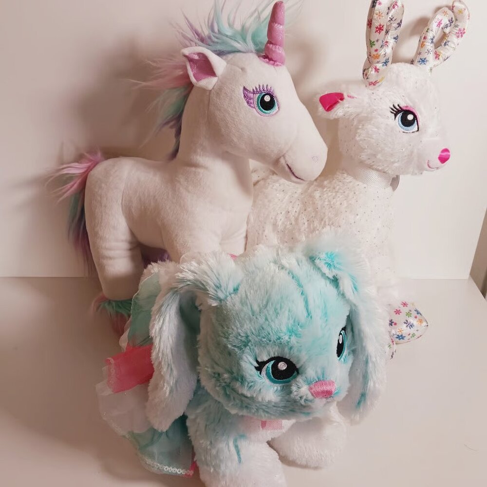 Build a Bear Bundle Unicorn Princess Bunny and Glisten the Reindeer